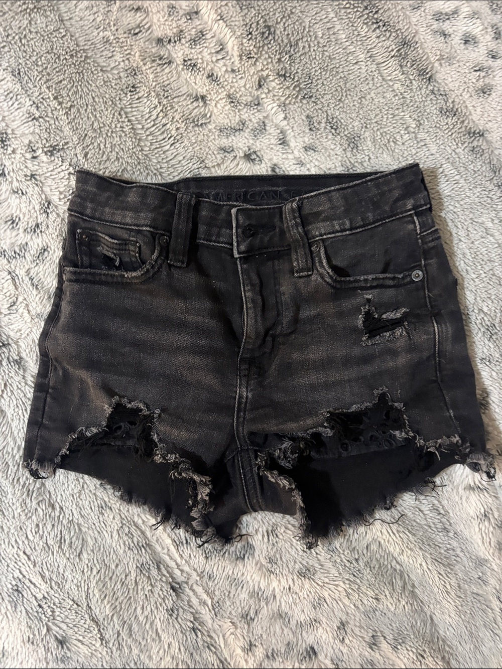 American Eagle Outfitters Black Distressed Denim Jean Shorts next level stretch